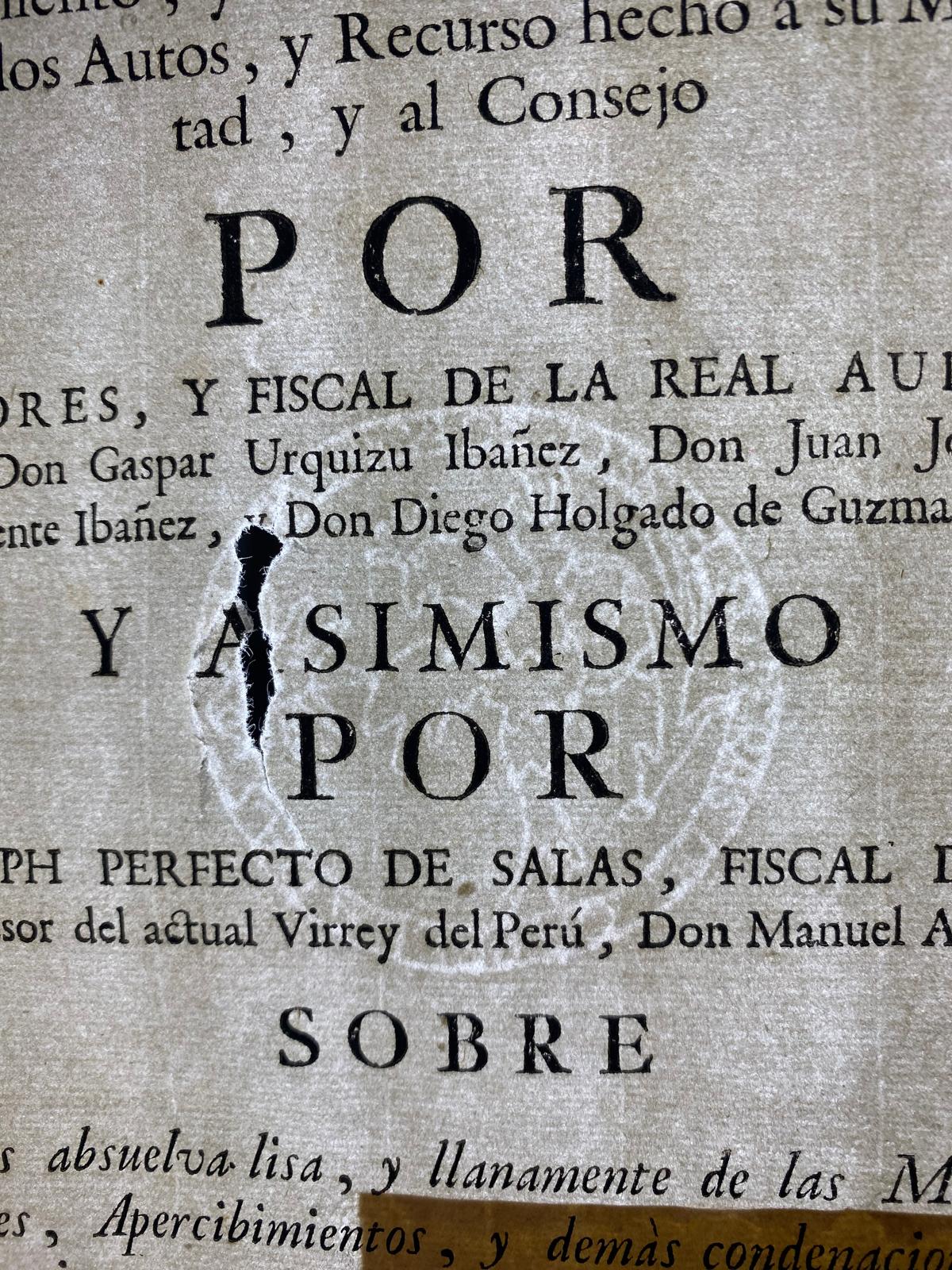 JESUS, MARIA, Y JOSEPH. MEMORIAL AJUSTADO, QUE DE ORDEN DEL CONSEJO Y CON CITACION, ASISTENCIA, consentimiento, y firma de las Partes, se ha forma- do de los Autos, y Recurso hecho á su Mages- tad, y al Consejo POR LOS OIDORES, Y FISCAL DE LA REAL AUDIENCIA de Lima, Don Gaspar Urquizu Ibañez, Don Juan Joseph de la Puente Ibañez, y Don Diego Holgado de Guzman - Imagen 10