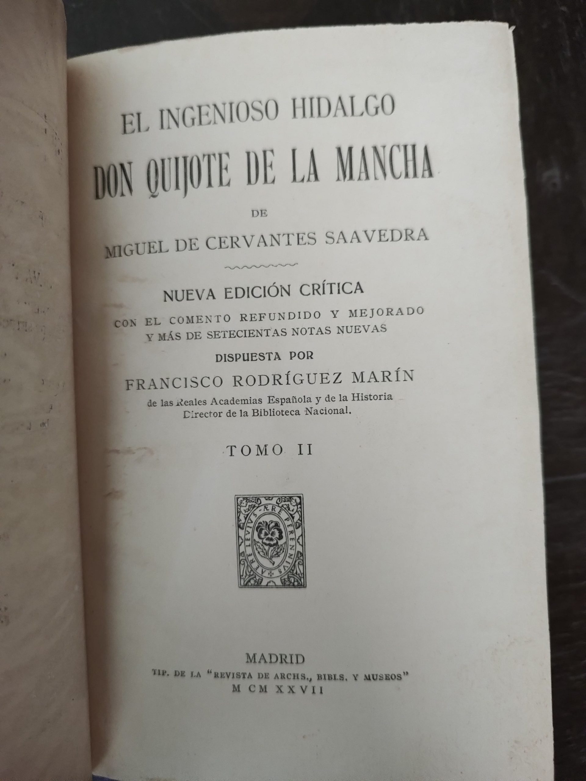 EL INGENIOSO HIDALGO DON QUIJOTE DE LA MANCHA, TOMO I-VII de Miguel de Cervantes dispuesta por Francisco Rodríguez Marín - Imagen 3