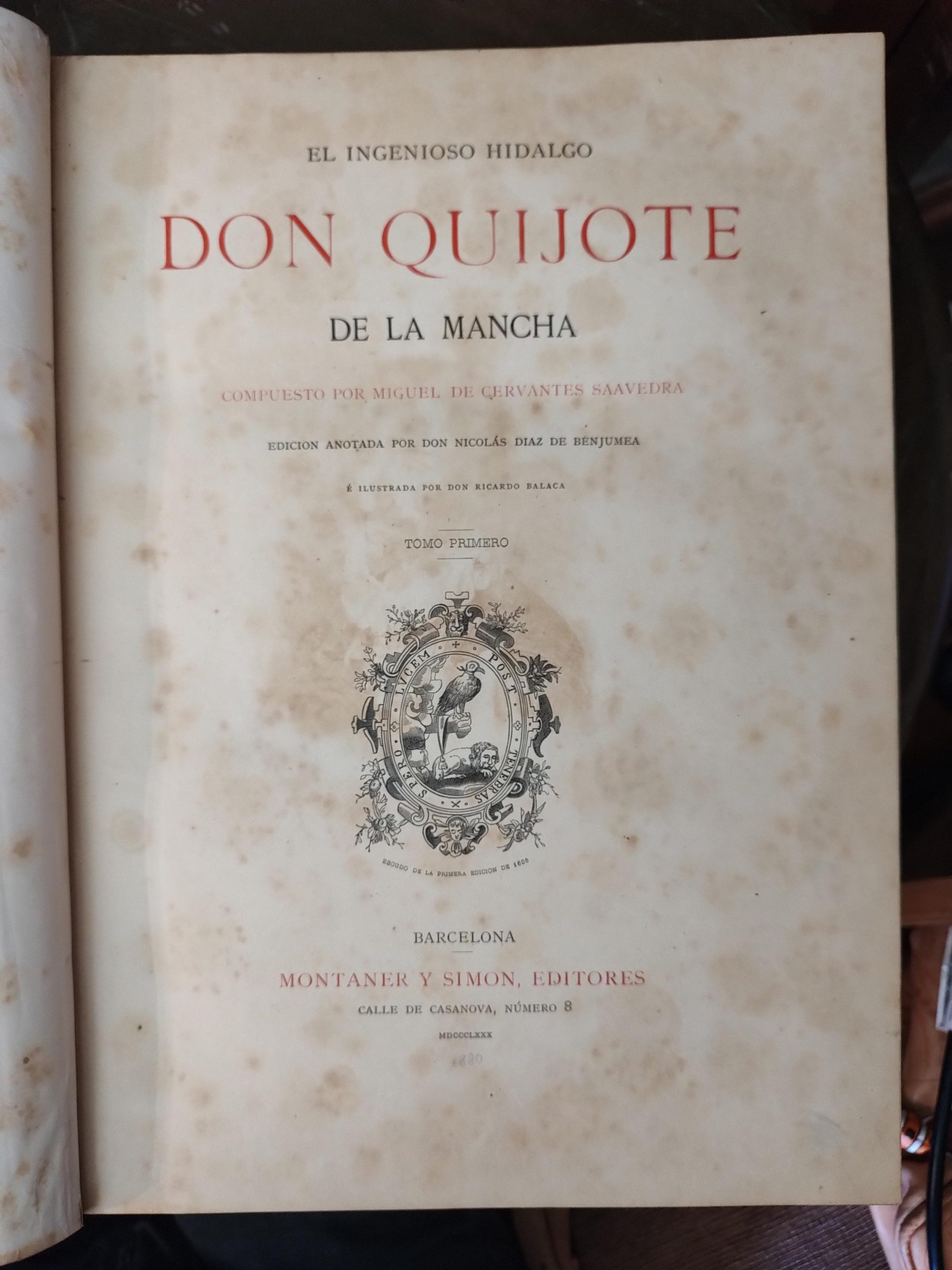 DON QUIJOTE DE LA MANCHA, TOMO I Y II de Nicolás Díaz de Benjumea 1883 - Imagen 3