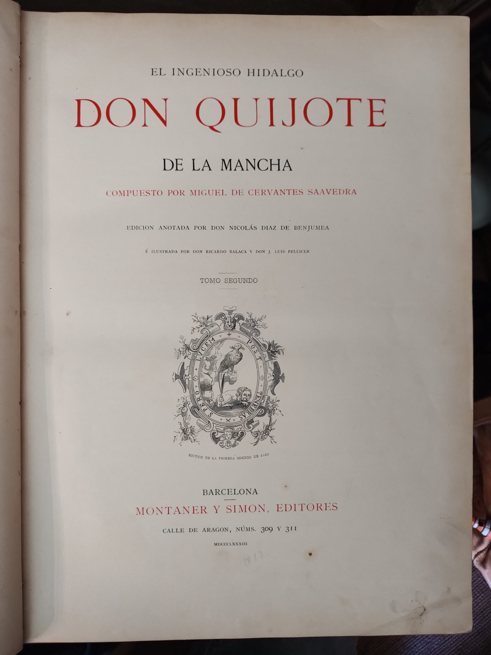 DON QUIJOTE DE LA MANCHA, TOMO I Y II de Nicolás Díaz de Benjumea 1883 - Imagen 8