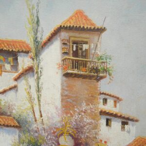 Pintor Marin Oleo Tema Español Calle De Pueblo 64x46 Cm