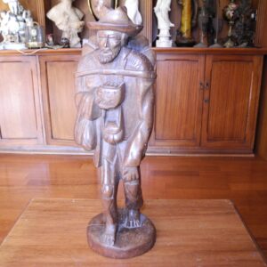 Escultura En Madera Caminante Pobre Mendigo 43 Cm Altura