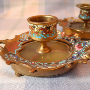 Candelabros Cloisonné Bronce Esmaltado y Marmol