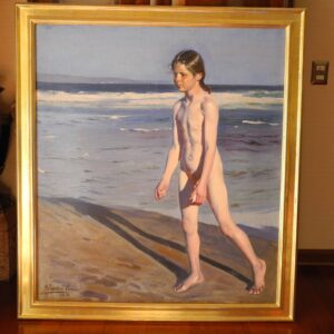 Benito Rebolledo Correa "Niña al borde del Mar" Oleo sobre tela (hija del pintor) fechada 1914 100 X 113 cms.