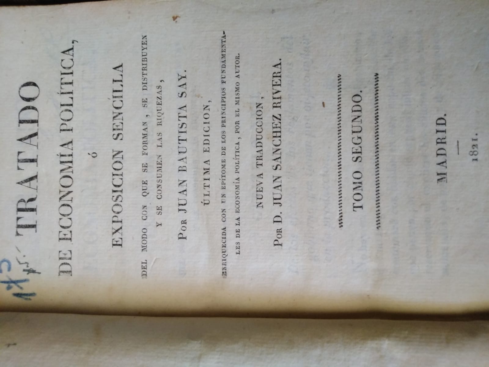 Tratado de Economía Política - Juan Bautista Say - 3 tomos - 1821 Mariano Muñoz Hidalgo