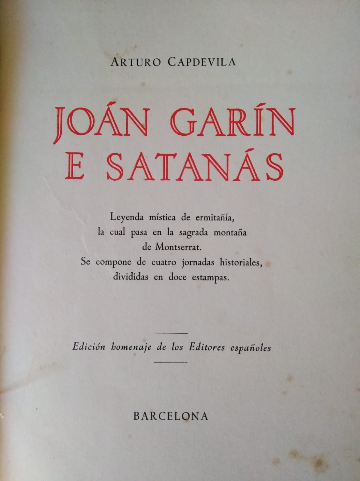 Joán Garín E Satanás - Arturo Capdevila - 1935