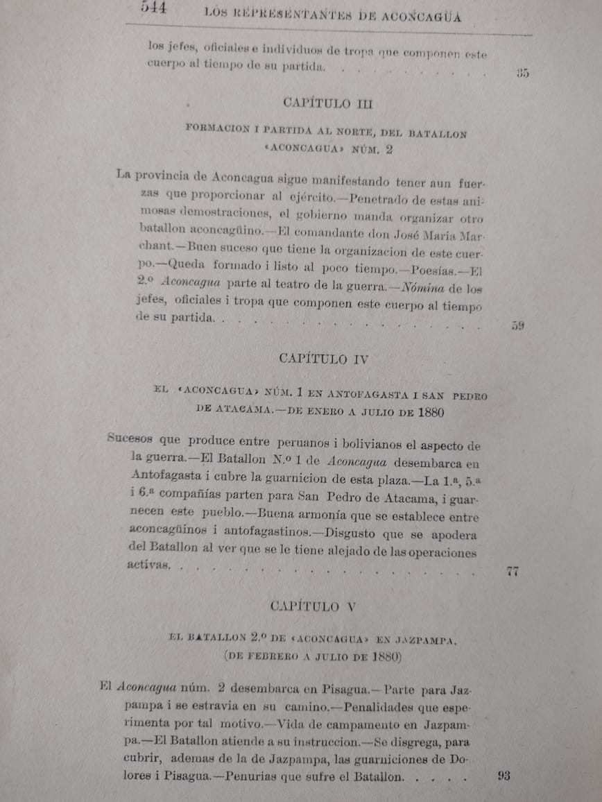 Los Representantes de la Provincia de Aconcagua en la Guerra del Pacífico 1879/1884 - Florentino Salinas - 1893