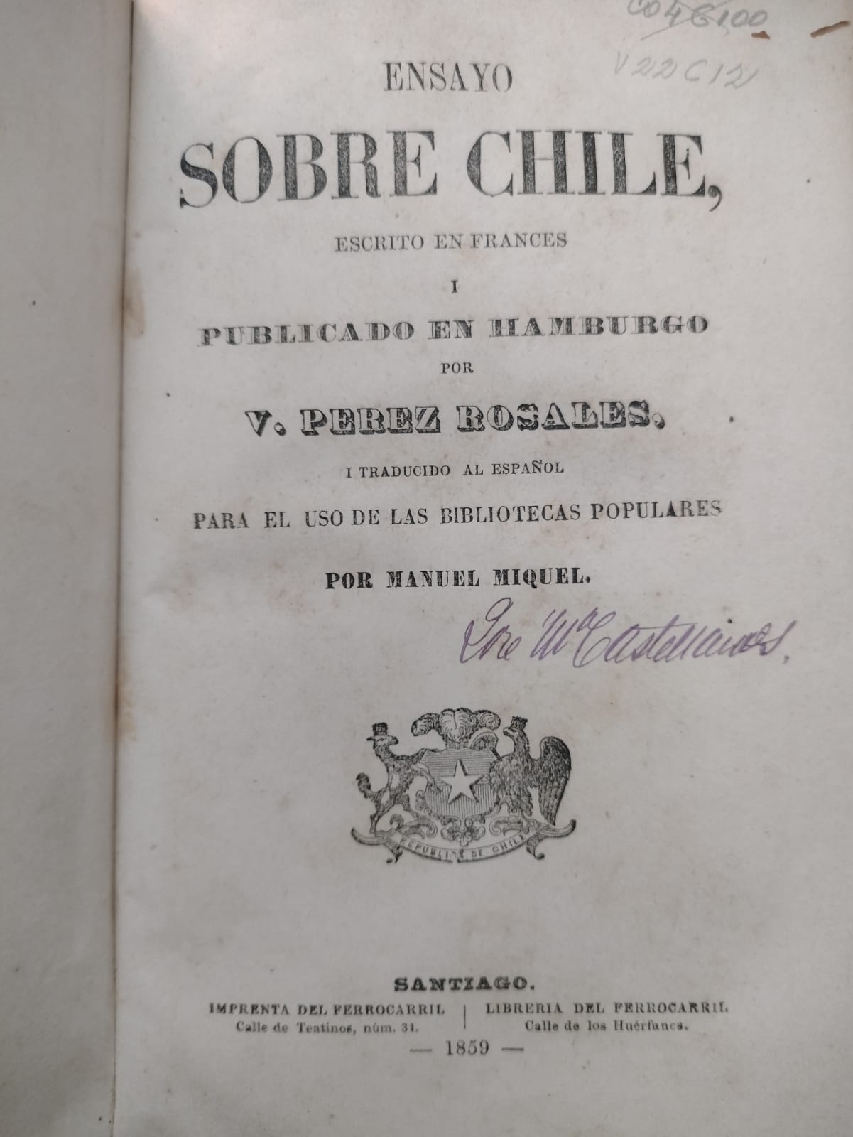 Ensayo sobre Chile - Vicente Pérez Rosales - 1859