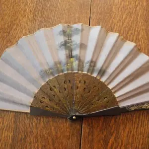 Abanico Antiguo En Tela 42 Cm De Ancho