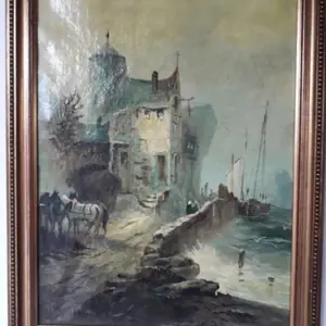 Pintura Oleo Sobre Tela Firmado Paisaje Costero