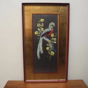 Pintura Circa 1920 Tecnica Mixta Con Plumas Reales De Pajaro