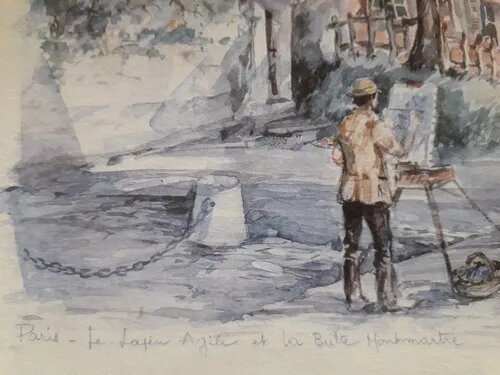 Pintura Acuarela De Legai. Paris Le Lapin Agile Montmantre
