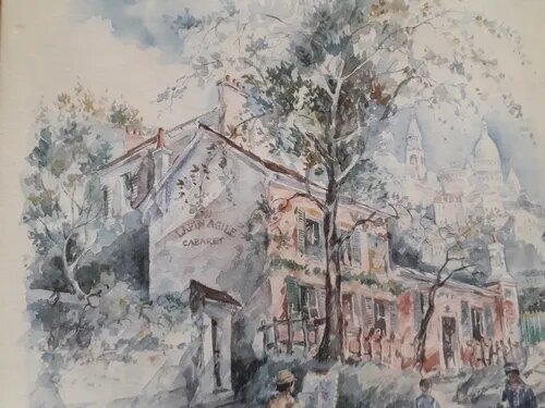 Pintura Acuarela De Legai. Paris Le Lapin Agile Montmantre