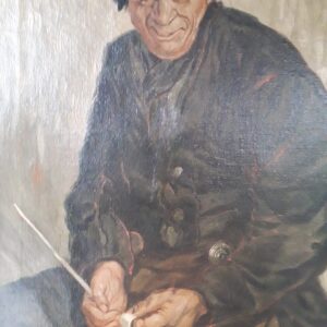 Pintura Oleo Anciano Fumando Pipa Pintor Reoring? 55 X 45cm