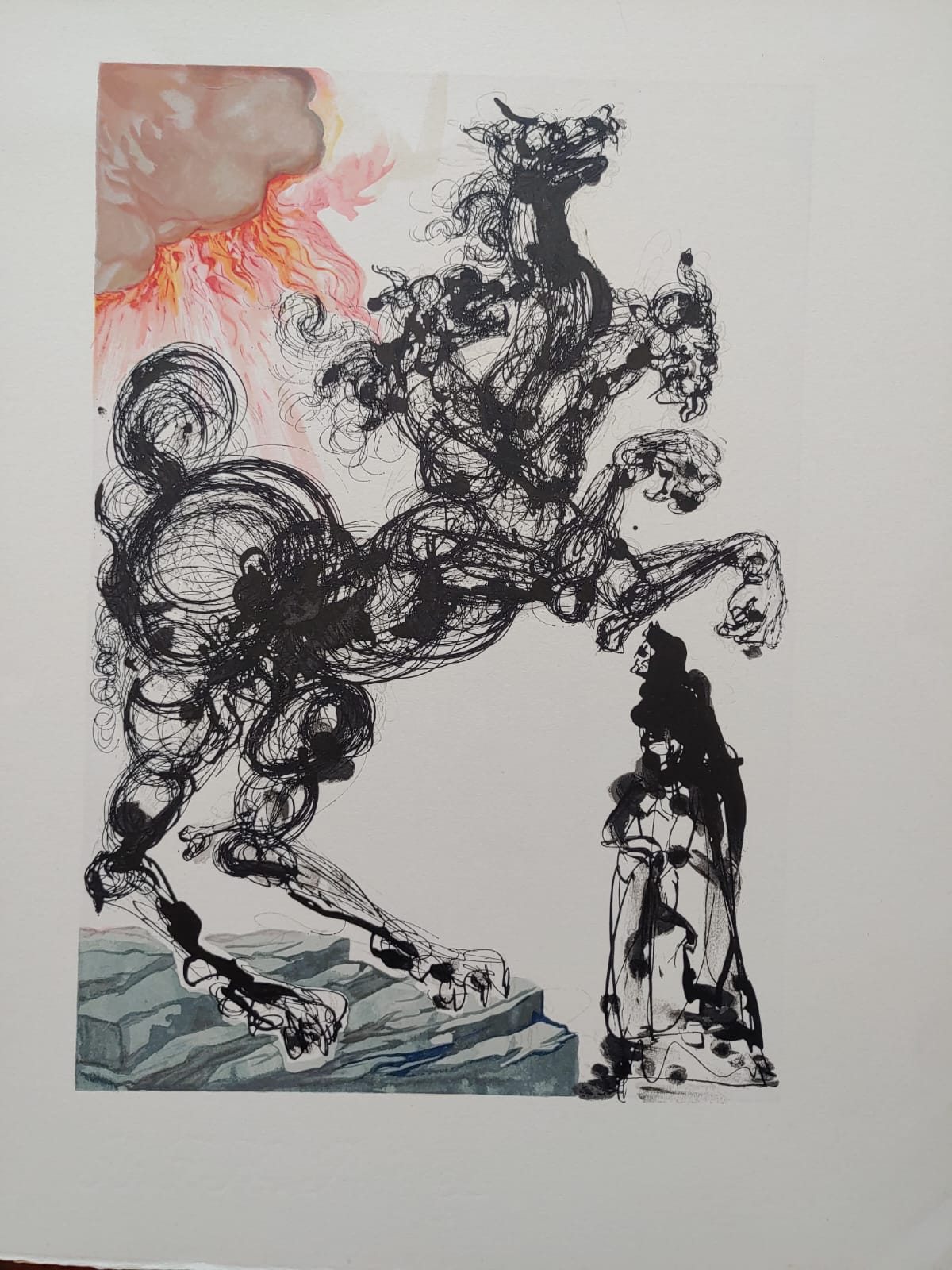 SALVADOR DALI Grabado (xilografía a color) “ Cerbere”