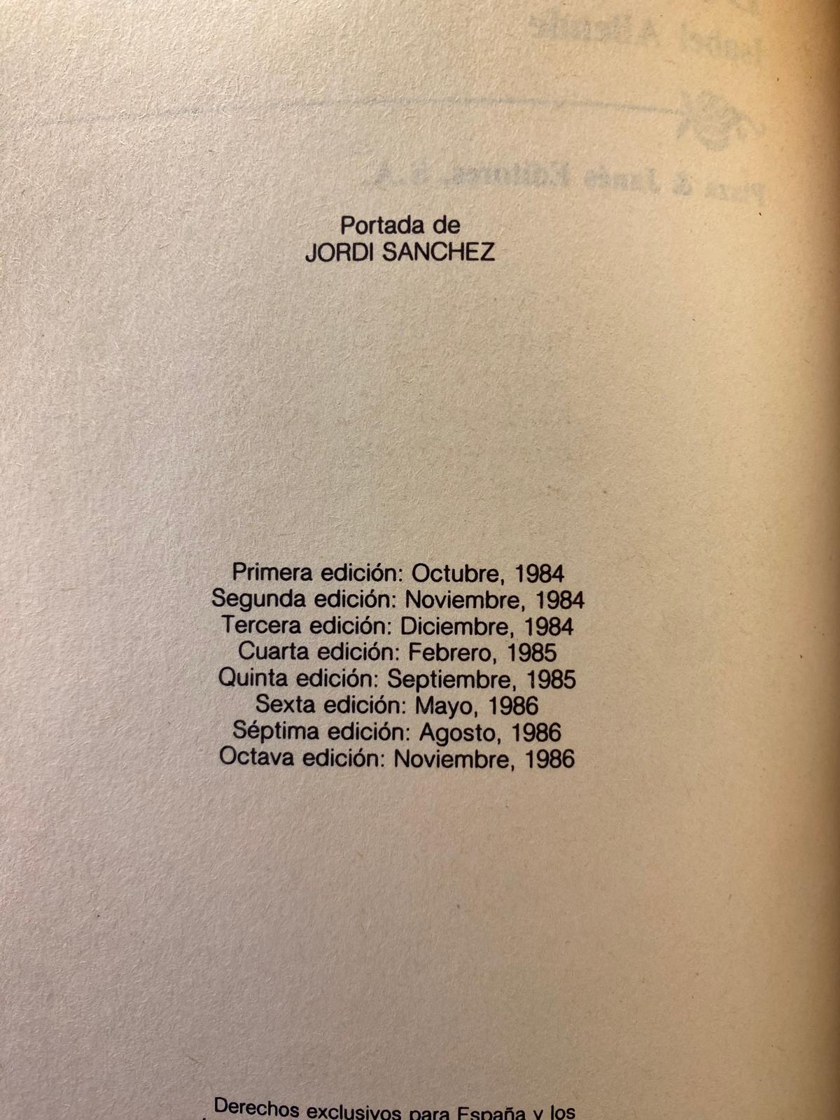 DE AMOR Y DE SOMBRA de Isabel Allende. Octava edición. Noviembre 1986 - Imagen 4
