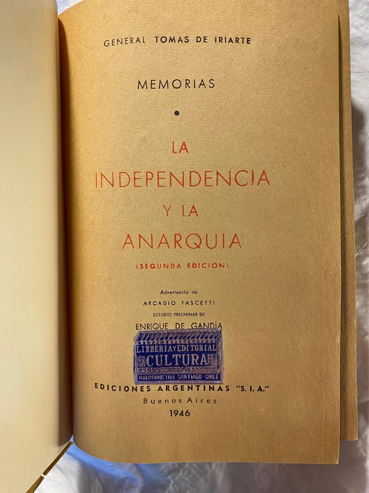 MEMORIAS LA INDEPENDENCIA Y LA ANARQUÍA de Tomás De Iriarte - Imagen 7