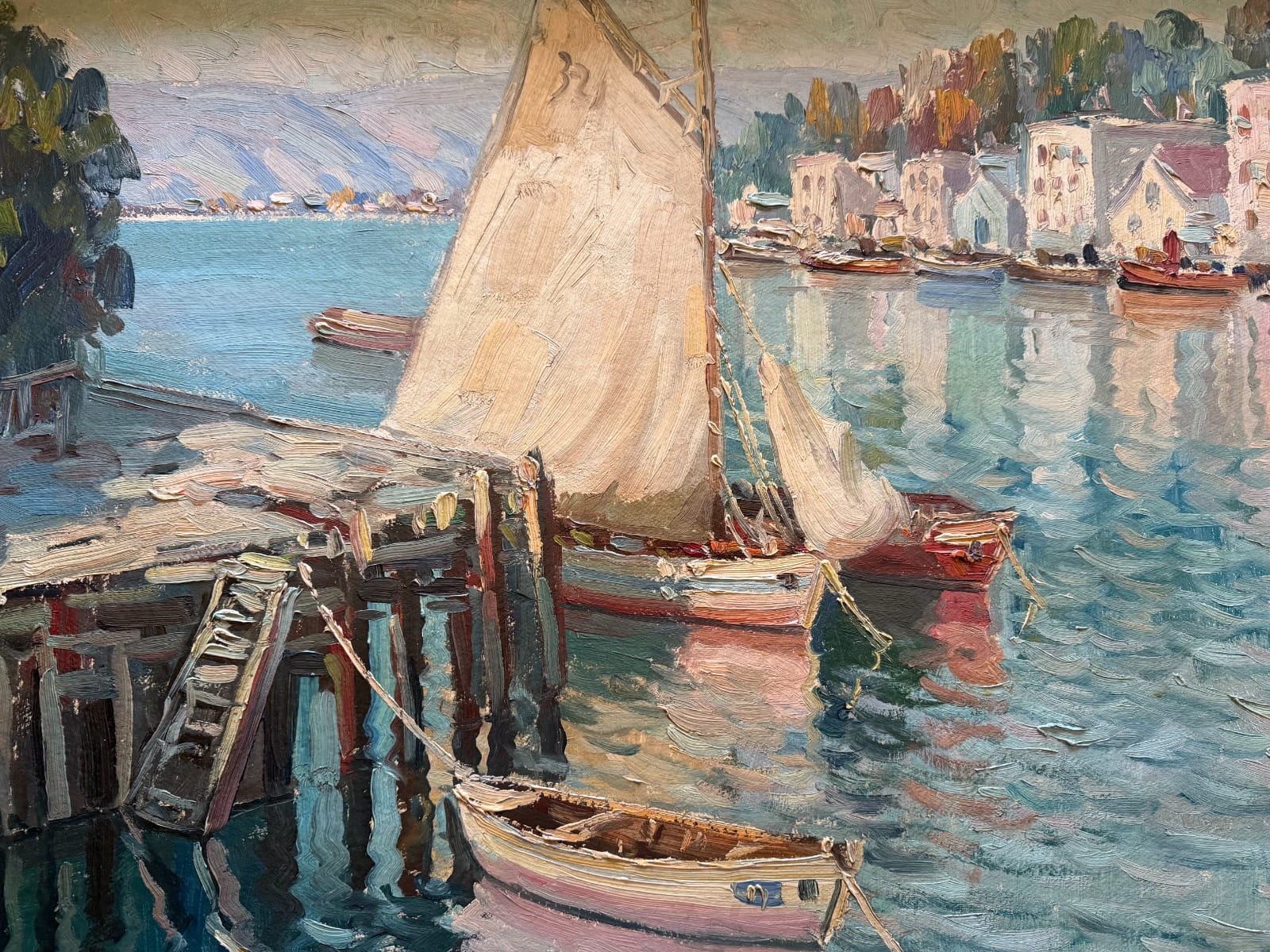 Arturo Pacheco Altamirano - Óleo sobre madera ‘Veleros En El Muelle’ - Imagen 9