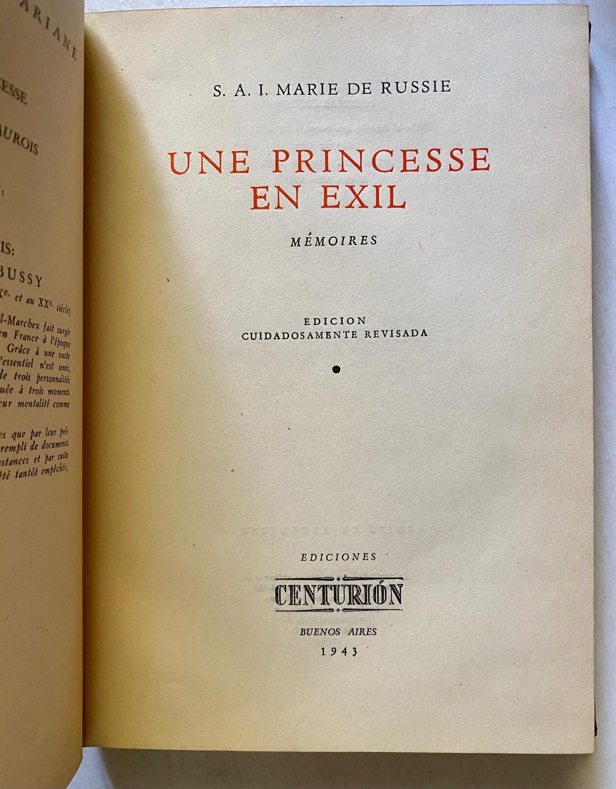 UNE PRINCESSE EN EXIL de S.A.I. Marie de Russie (En Francés)