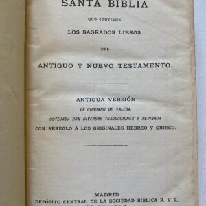 LA SANTA BIBLIA antigua versión de Cipriano de Valeria (1911)