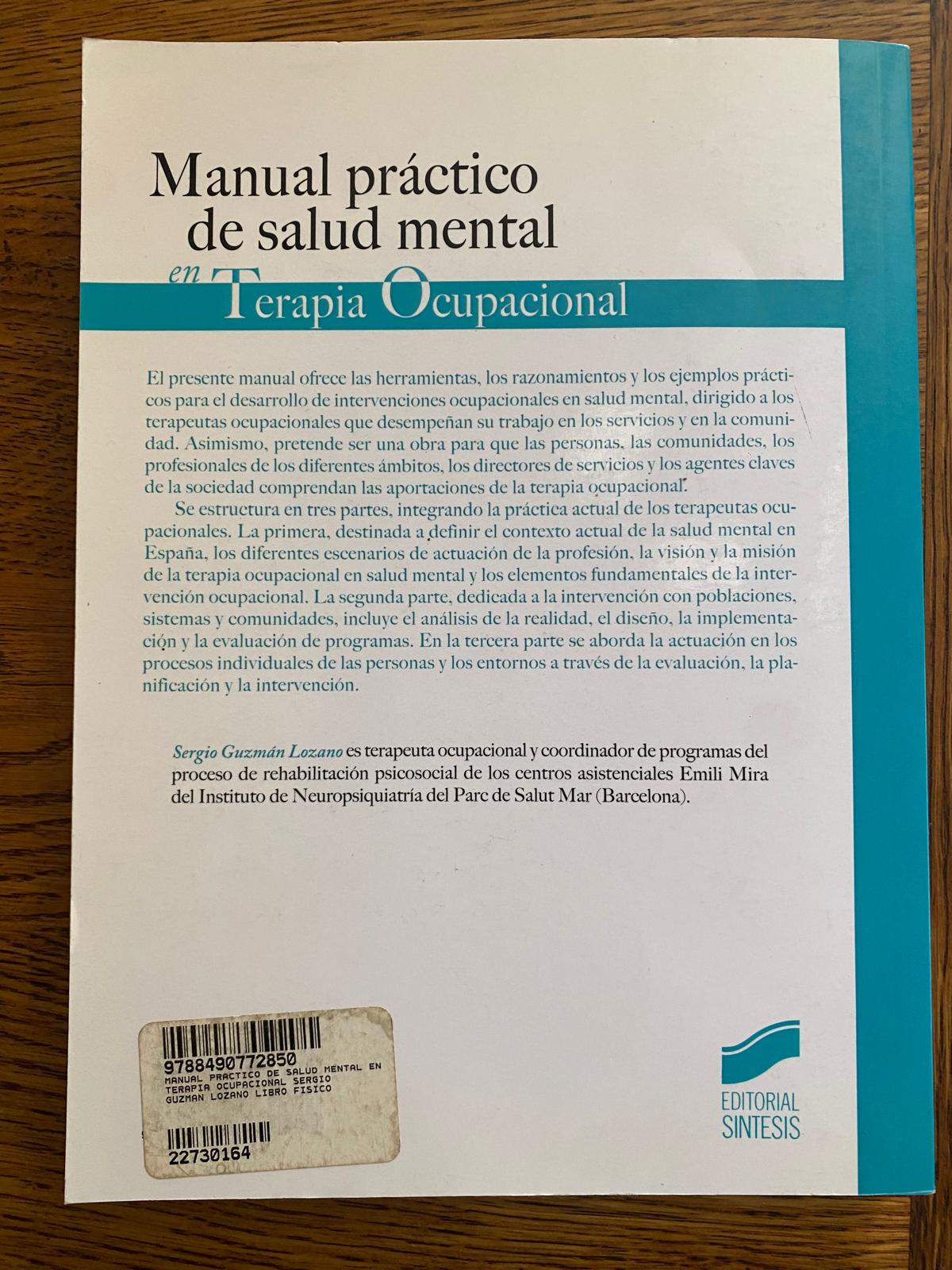MANUAL PRÁCTICO DE SALUD MENTAL EN TERAPIA OCUPACIONAL de Sergio Guzmán Lozano - Imagen 2