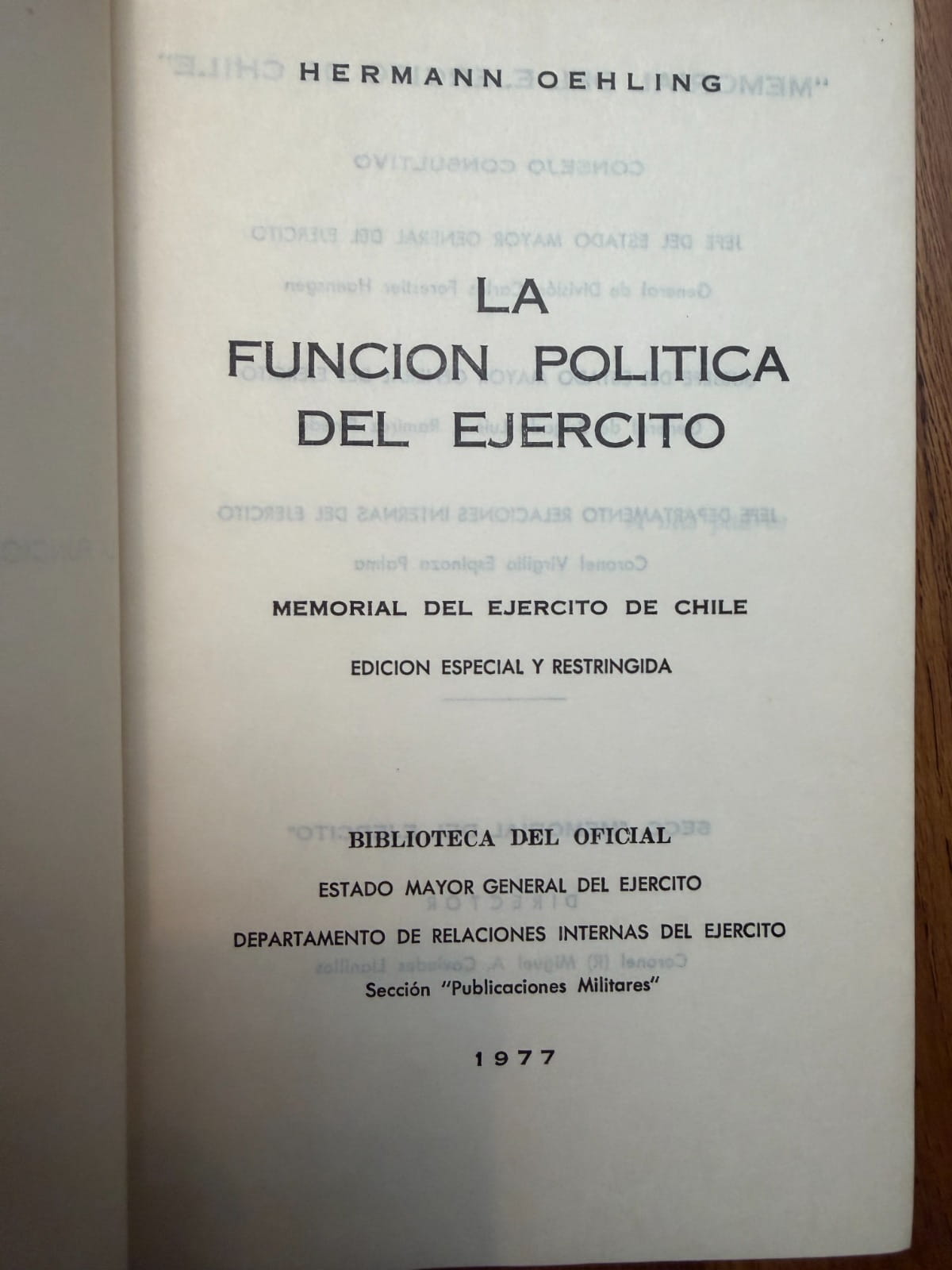 LA FUNCIÓN POLÍTICA DEL EJERCITO de Hermann Oehling
