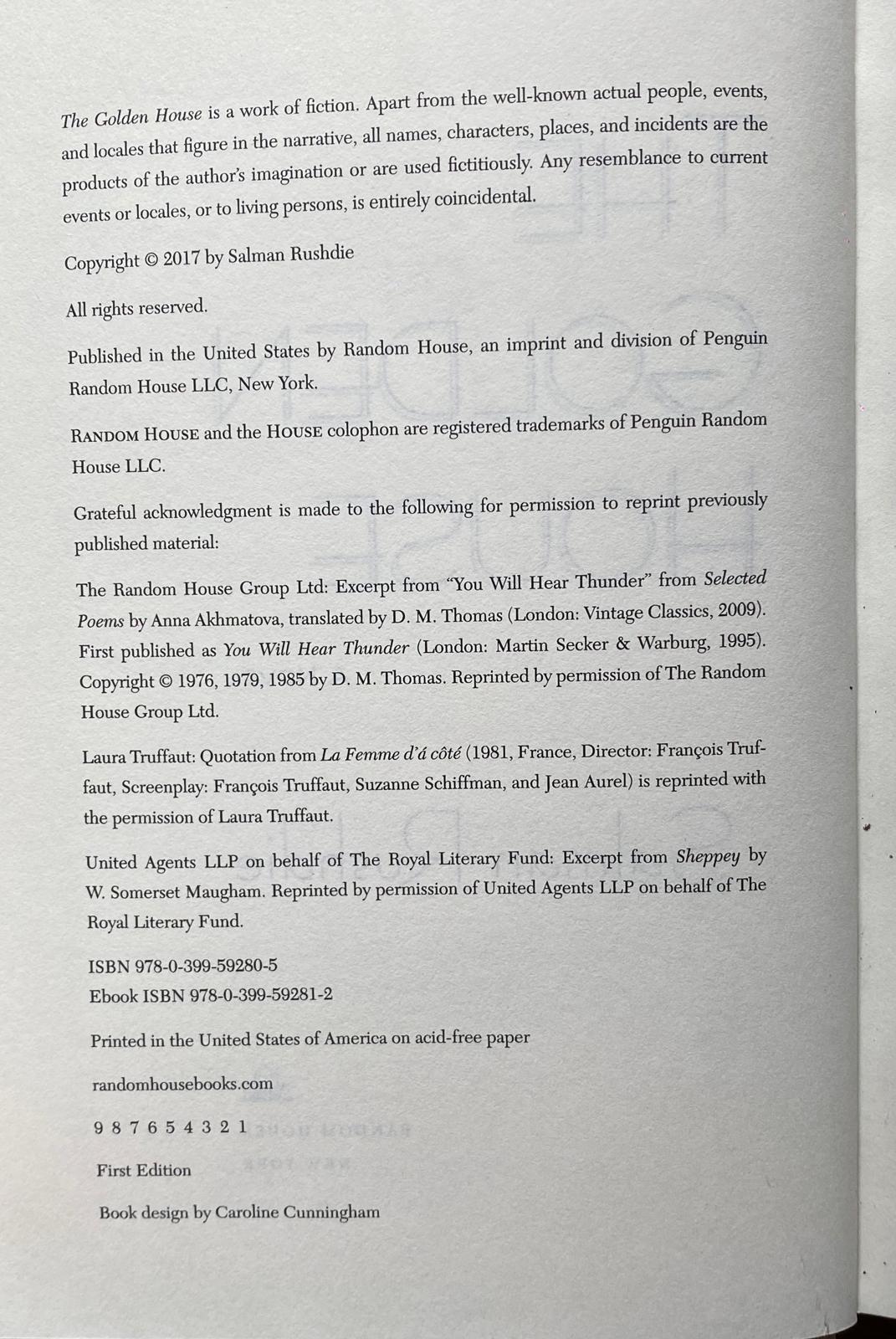 THE GOLDEN HOUSE by SALMAN RUSHDIE (hard cover in English) First Edition 2017 - Imagen 5