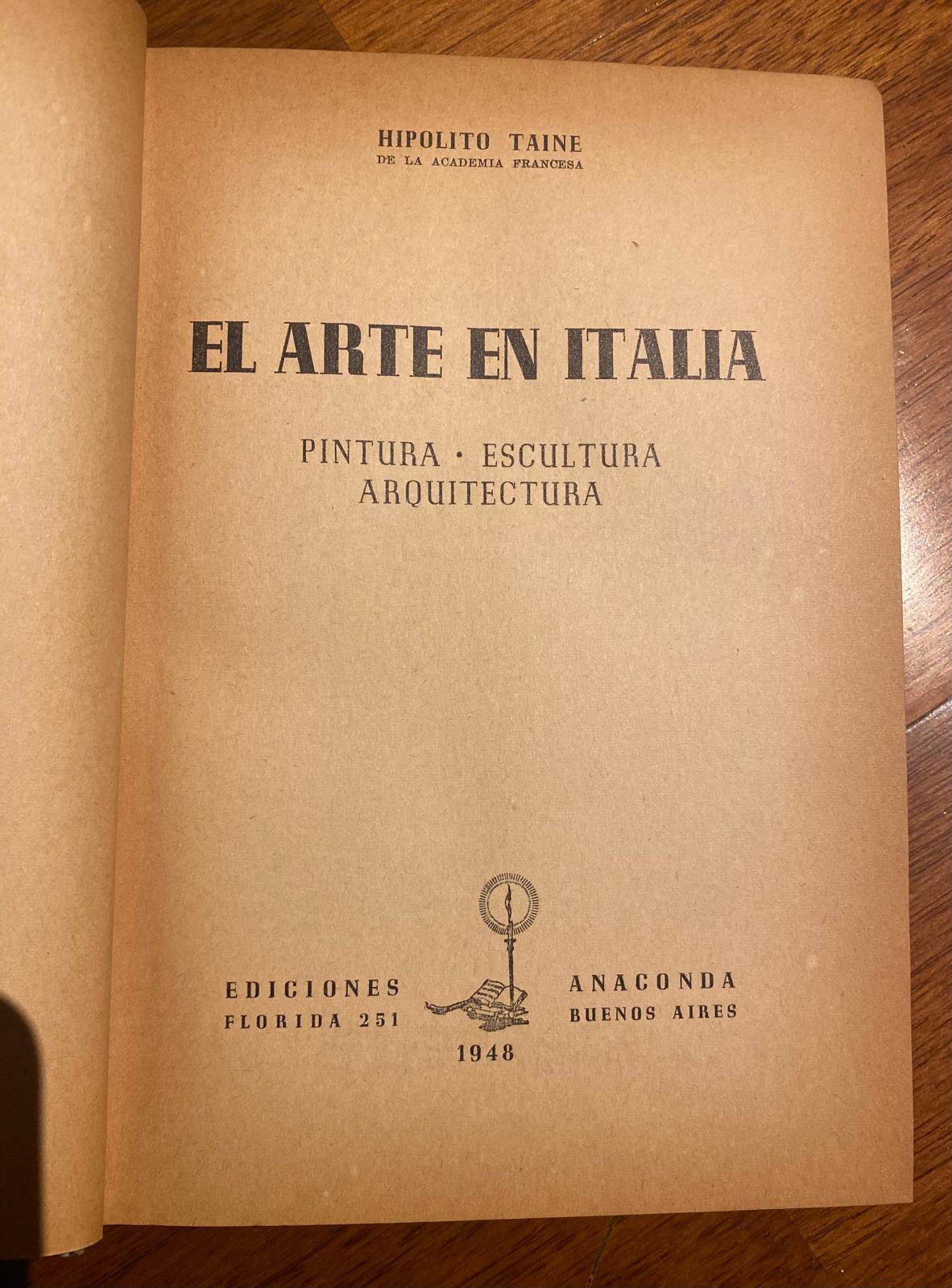 EL ARTE EN ITALIA de Hipolito Taine 1948