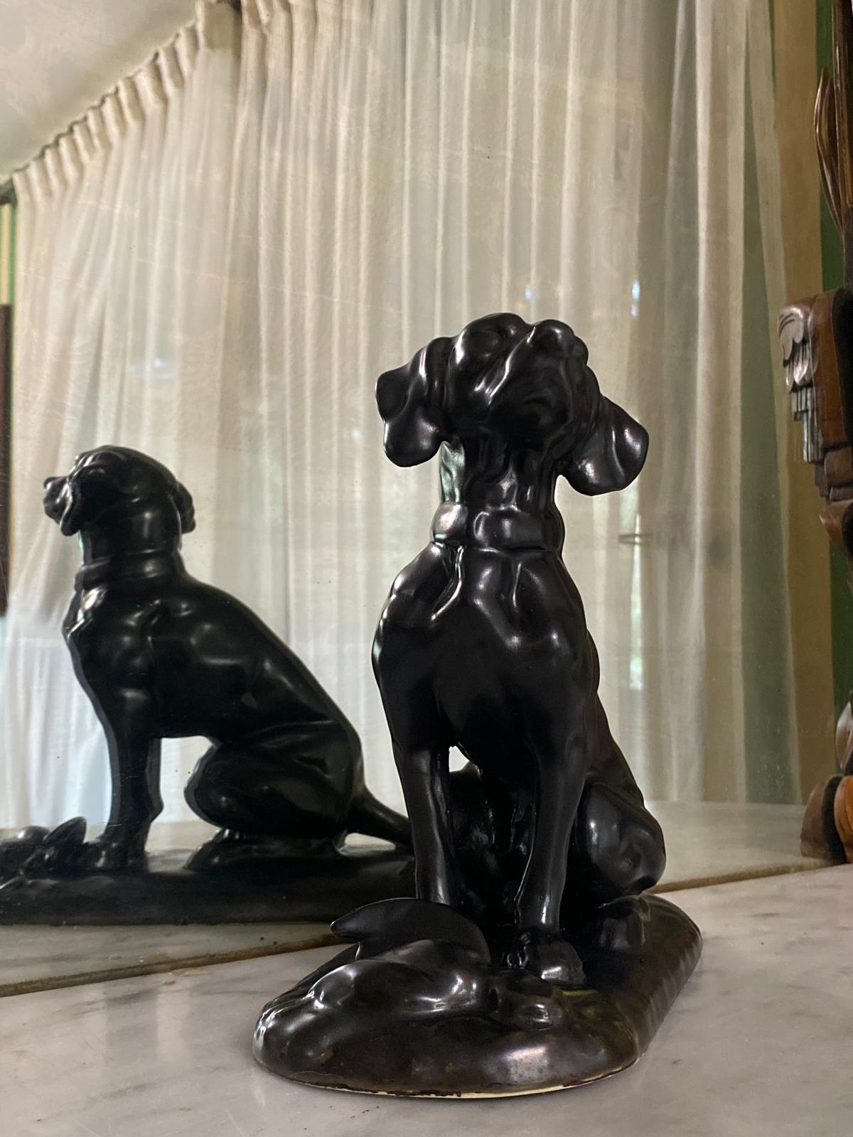 PERRO CAZADOR o COBRADOR CON SU PRESA de CERÁMICA DE LOTA (Antes de 1950) - Imagen 7