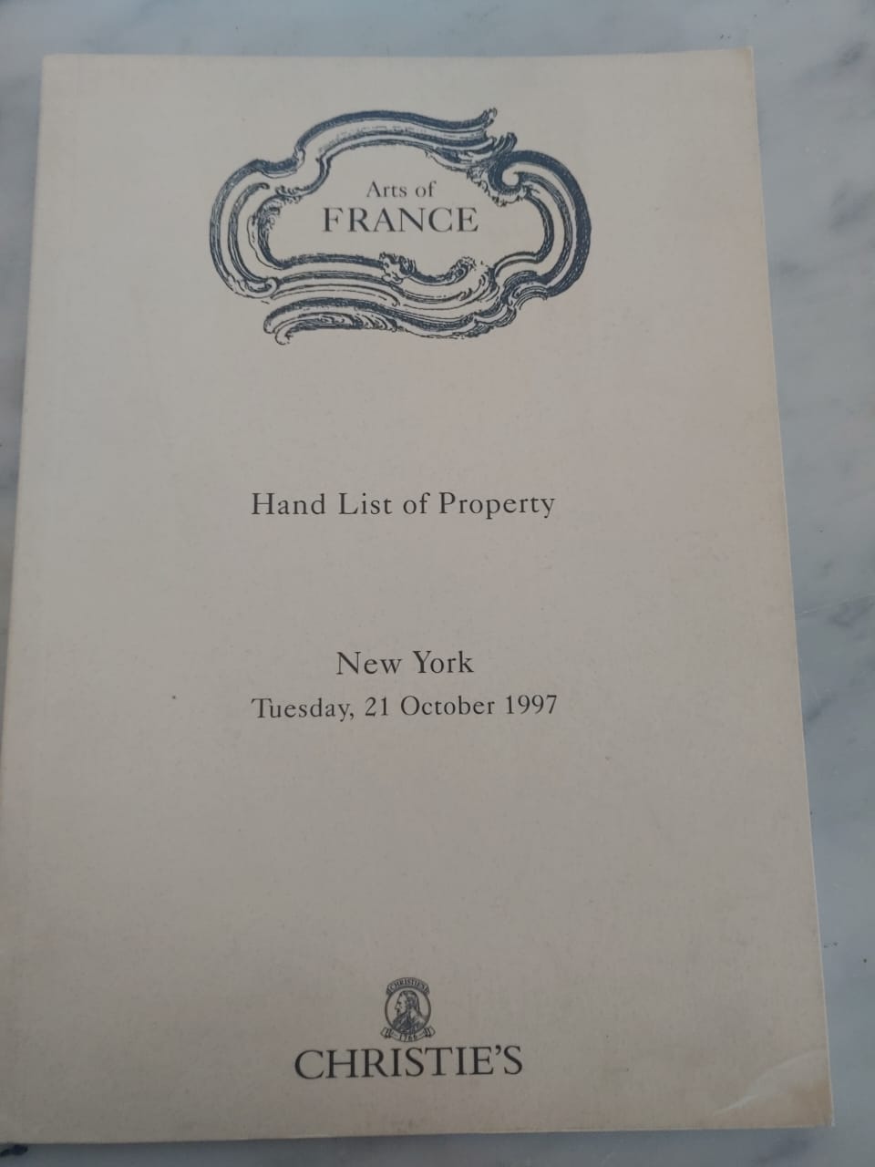ARTS OF FRANCE. HAND LIST OF PROPERTY. NEW YORK TUESDAY, 21 OCTOBER 1997. CHRISTIE´S